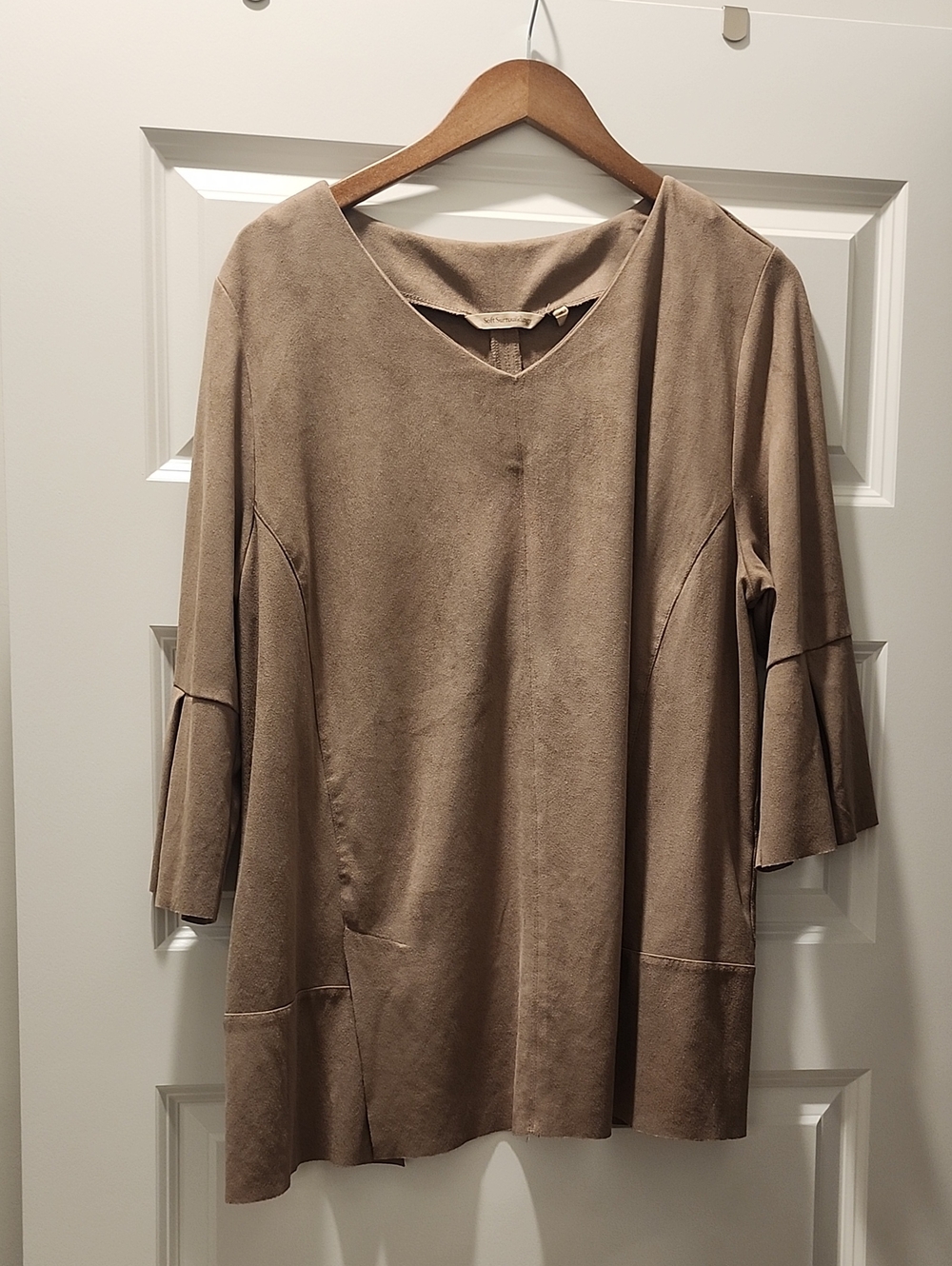 Soft Surroundings Taupe Suede-Look V-Neck Tunic Top Size XL